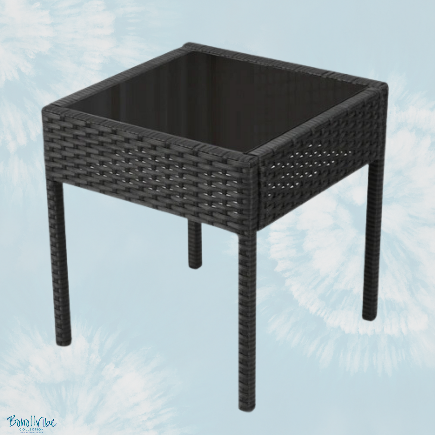 Boho ↡↟ Vibe Collection ↠ Black Wicker Coastal 3 Piece Outdoor Setting Boho Chairs & Table Furniture Set