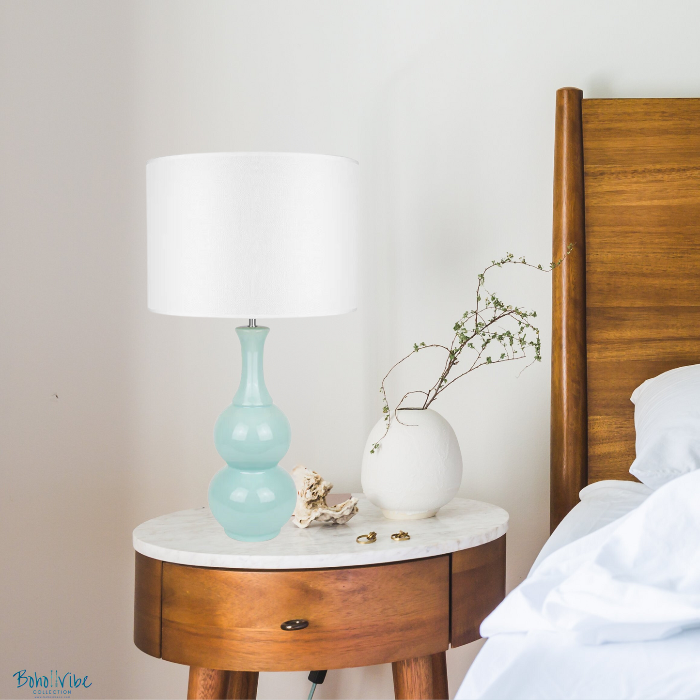 Boho ↡↟ Vibe Collection ↠ Vintage Ceramic Green and White Table Lamp ↡