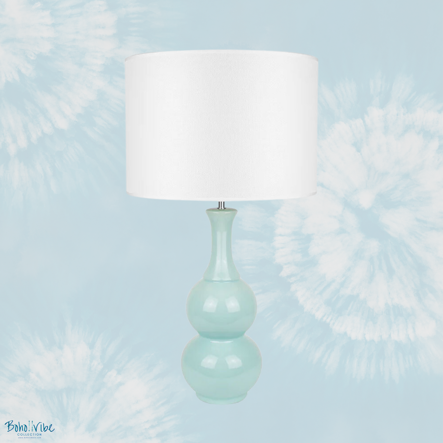 Boho ↡↟ Vibe Collection ↠ Vintage Ceramic Green and White Table Lamp ↡