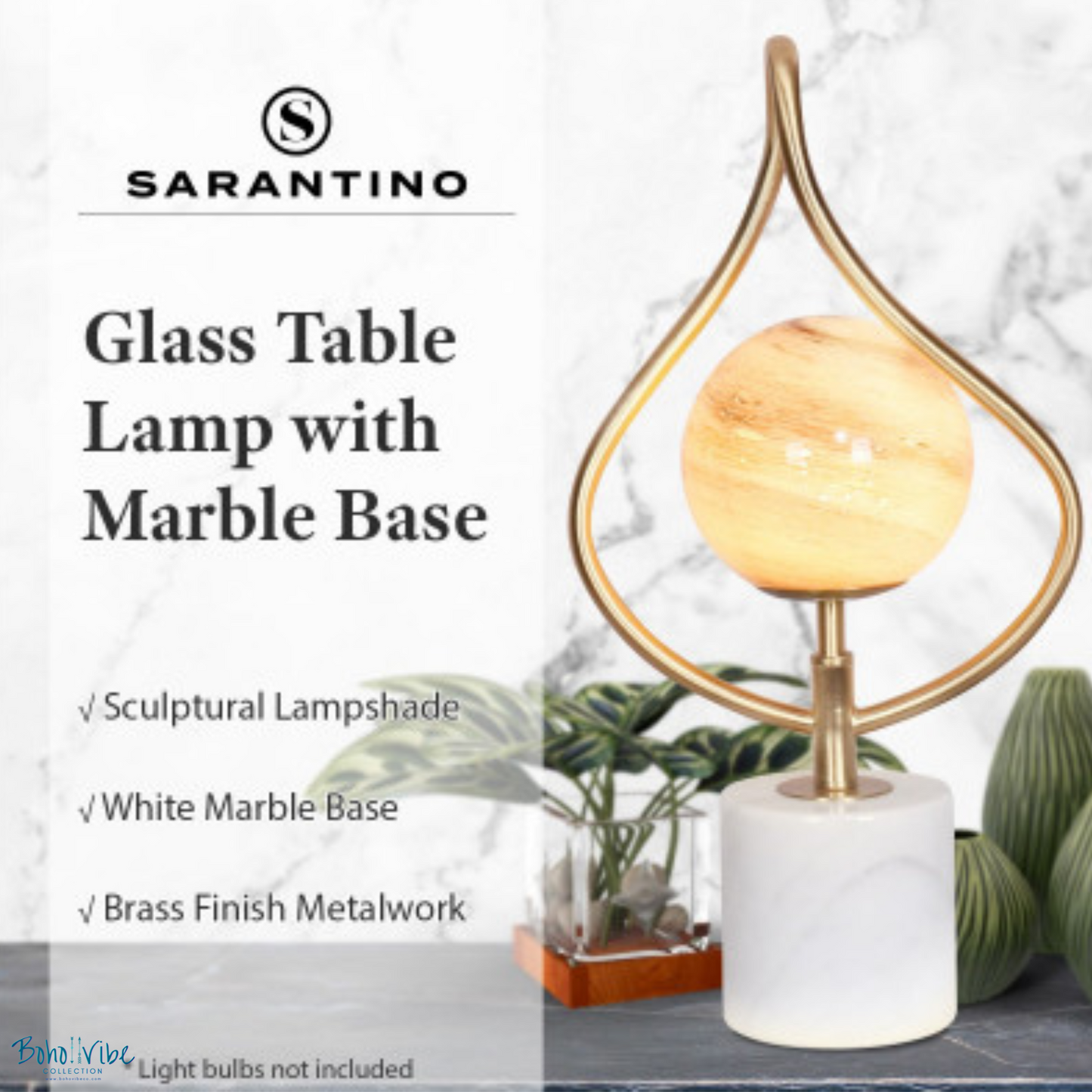Boho ↡↟ Vibe Collection ↠ Orange Glass White Marble Base Table Lamp