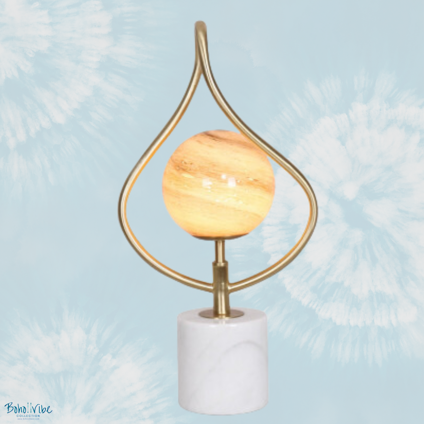 Boho ↡↟ Vibe Collection ↠ Orange Glass White Marble Base Table Lamp