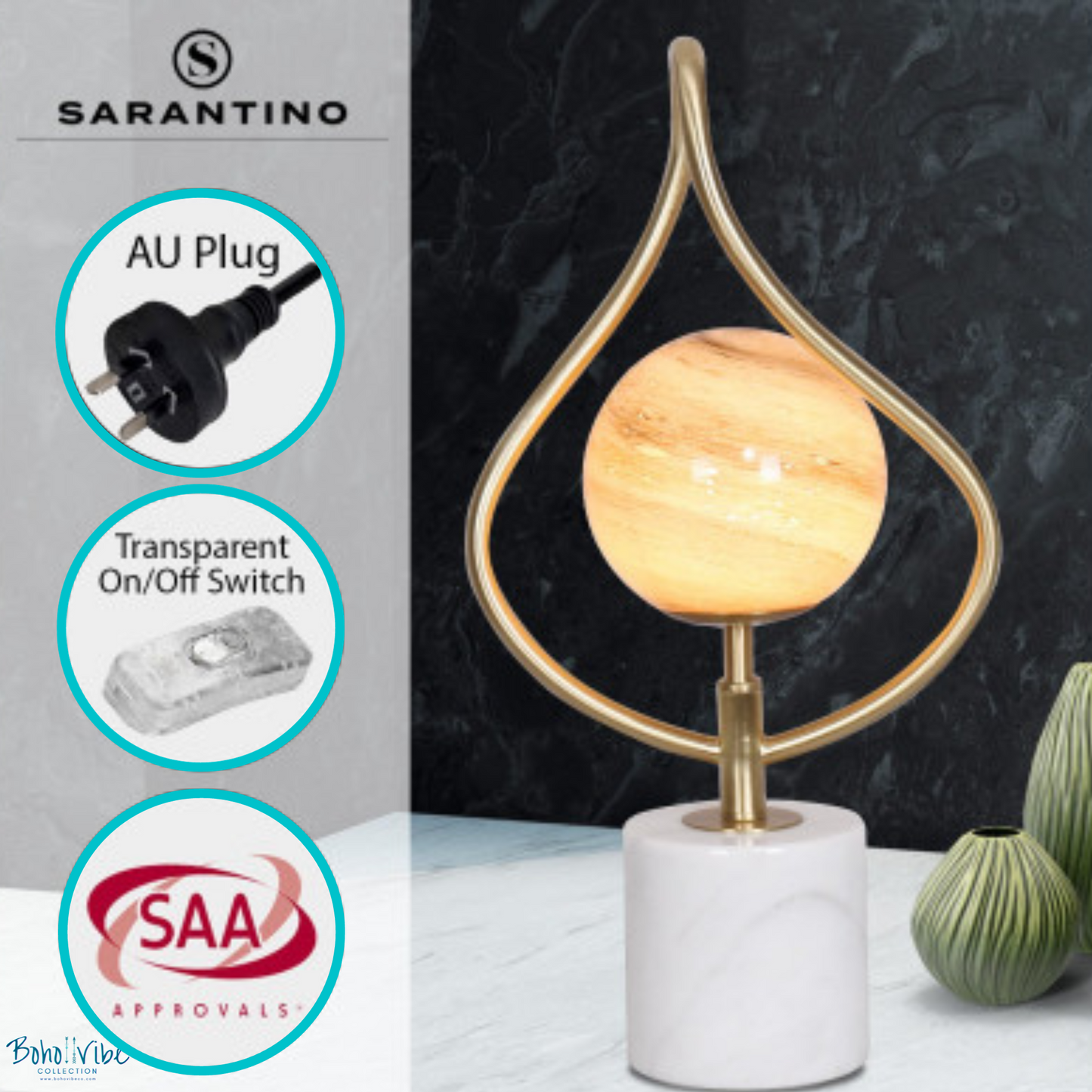 Boho ↡↟ Vibe Collection ↠ Orange Glass White Marble Base Table Lamp