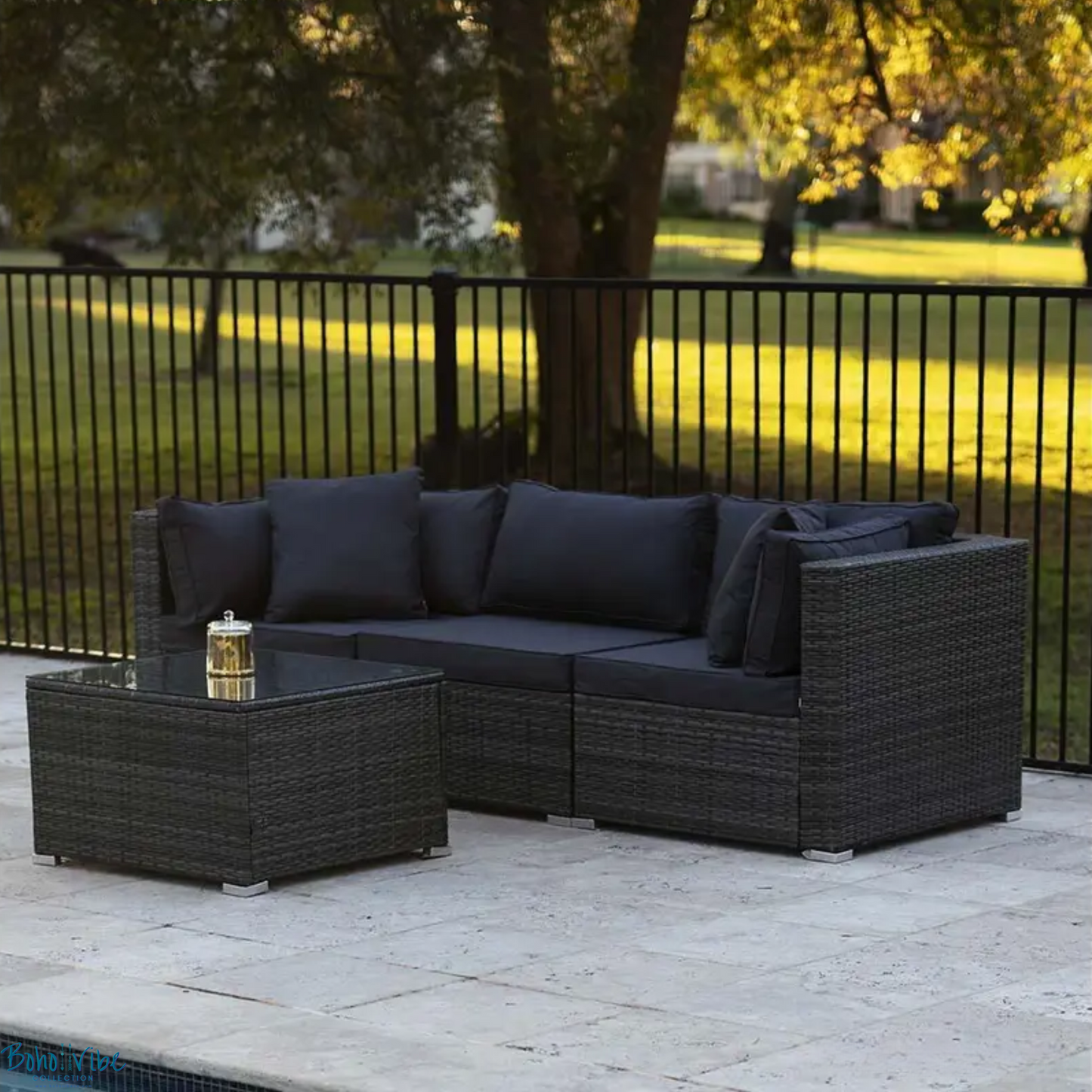 Boho ↡↟ Vibe Collection ↠ Wicker Outdoor 3 Seater Modular Lounge & Coffee Table Setting