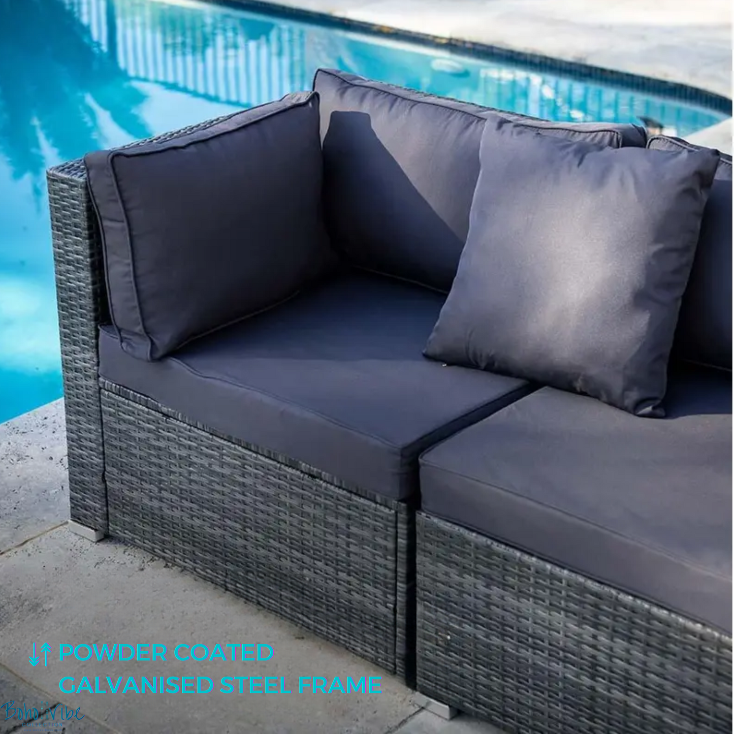 Boho ↡↟ Vibe Collection ↠ Wicker Outdoor 4 Seater Modular Lounge, Ottoman & Coffee Table Setting