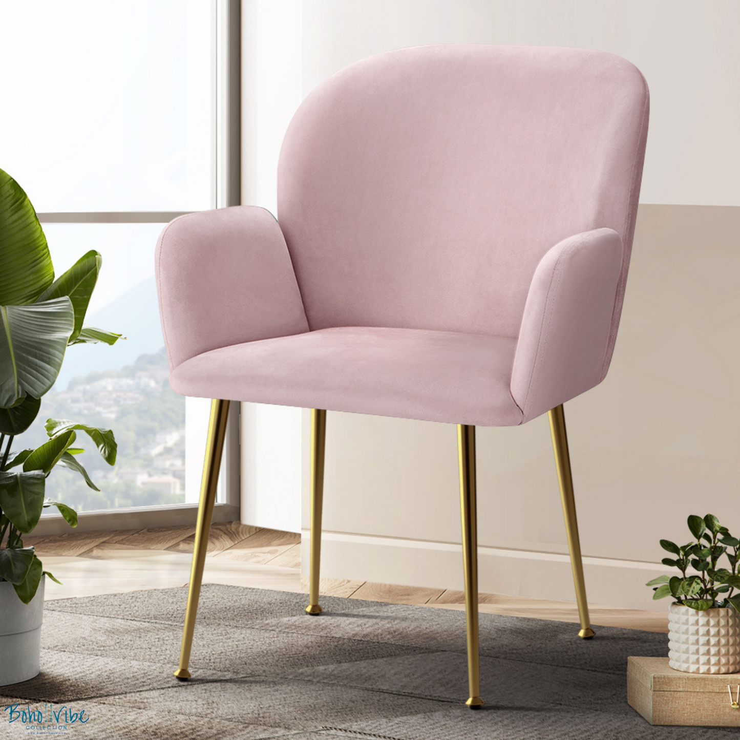 Pink Velvet Boho Chic Café Chair Set of 2 ↡