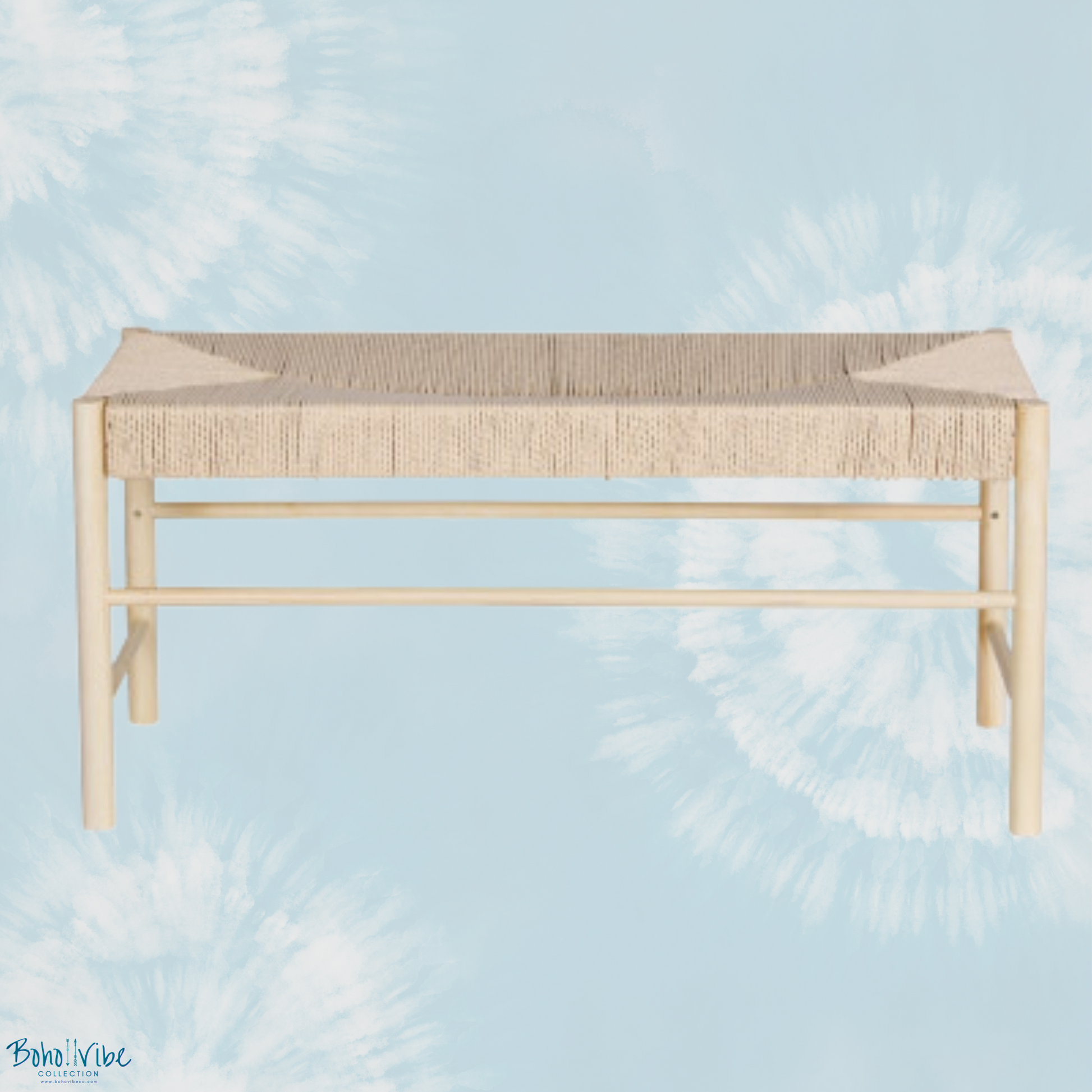 Boho ↡↟ Vibe Collection ↠ Natural Paper Rope Dining Wooden Bench Seat ↡