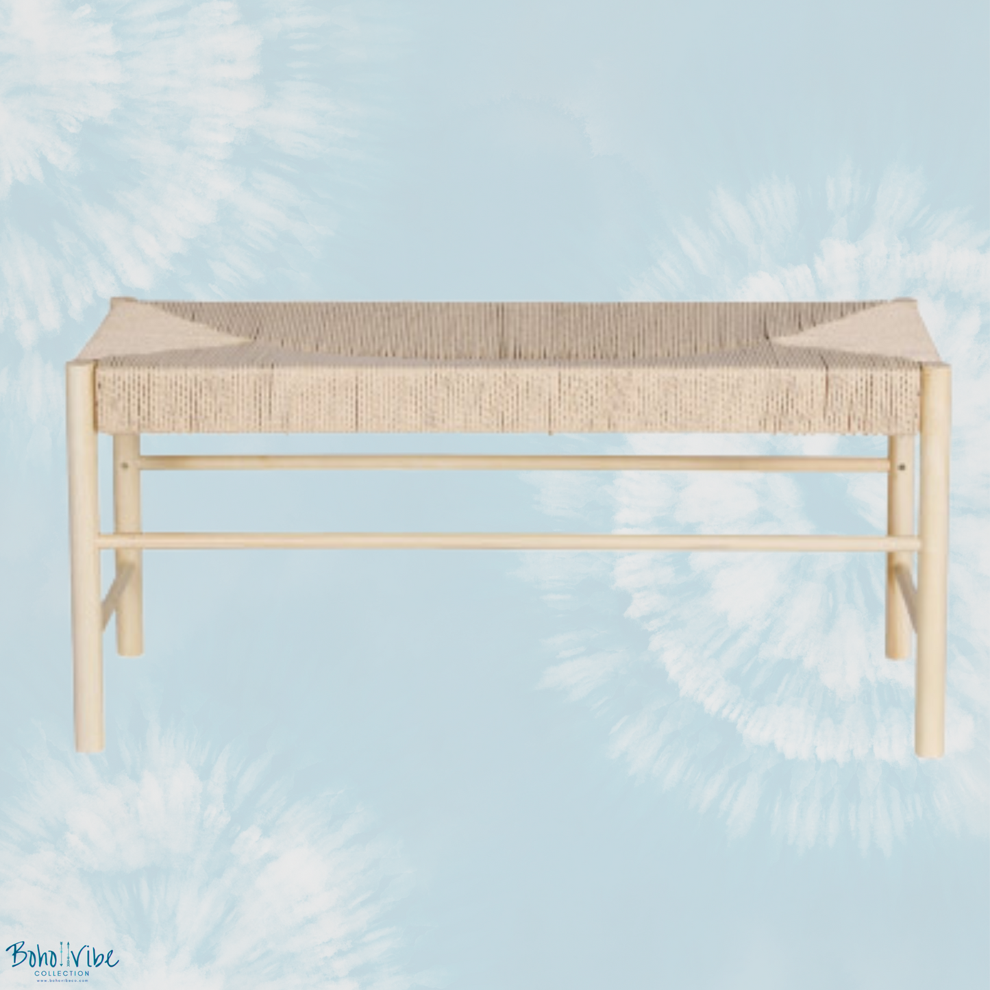 Boho ↡↟ Vibe Collection ↠ Natural Paper Rope Dining Wooden Bench Seat ↡