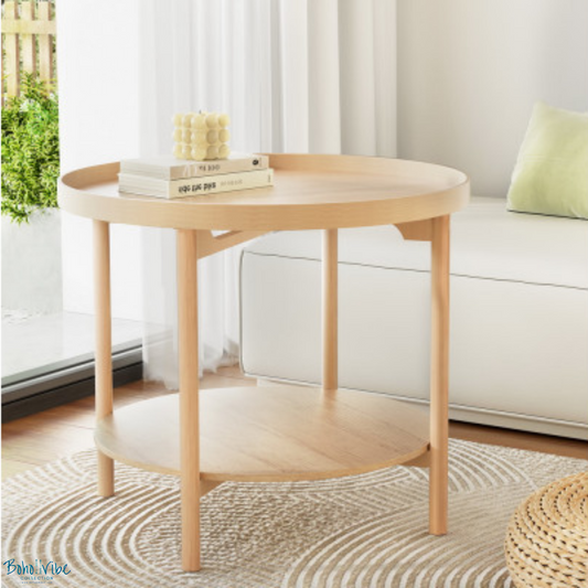 Boho ↡↟ Vibe Collection ↠ Round Coffee Table 2 Shelf Side Table ↡