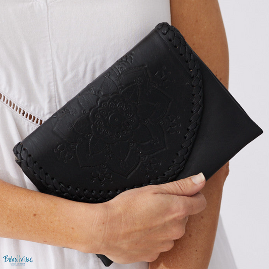 Boho ↡↟ Vibe Collection ↠ Balinese Handcrafted Mandala Wallet Black Purse Clutch