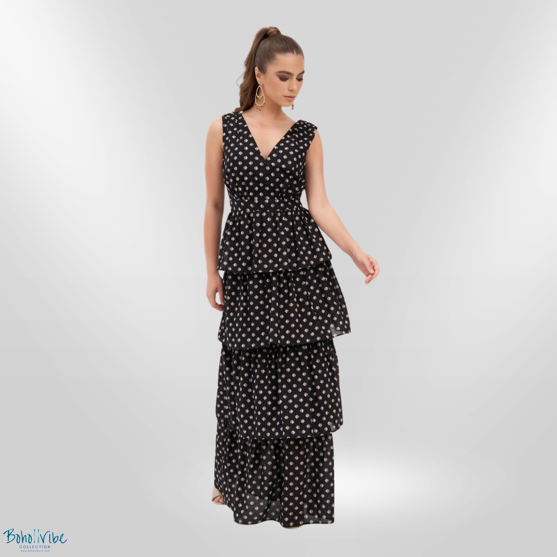 Boho ↡↟ Vibe Collection ↠ Kissing Kate Multi-Tier Maxi Dress 