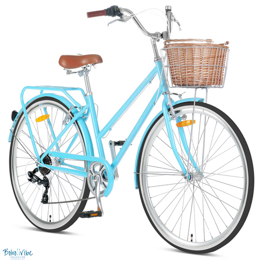 Boho ↡↟ Vibe Collection ↠  Vintage Cruiser Progear Pomona Coastal Commuter Bike Blue Ladies Teen 15" with Basket 