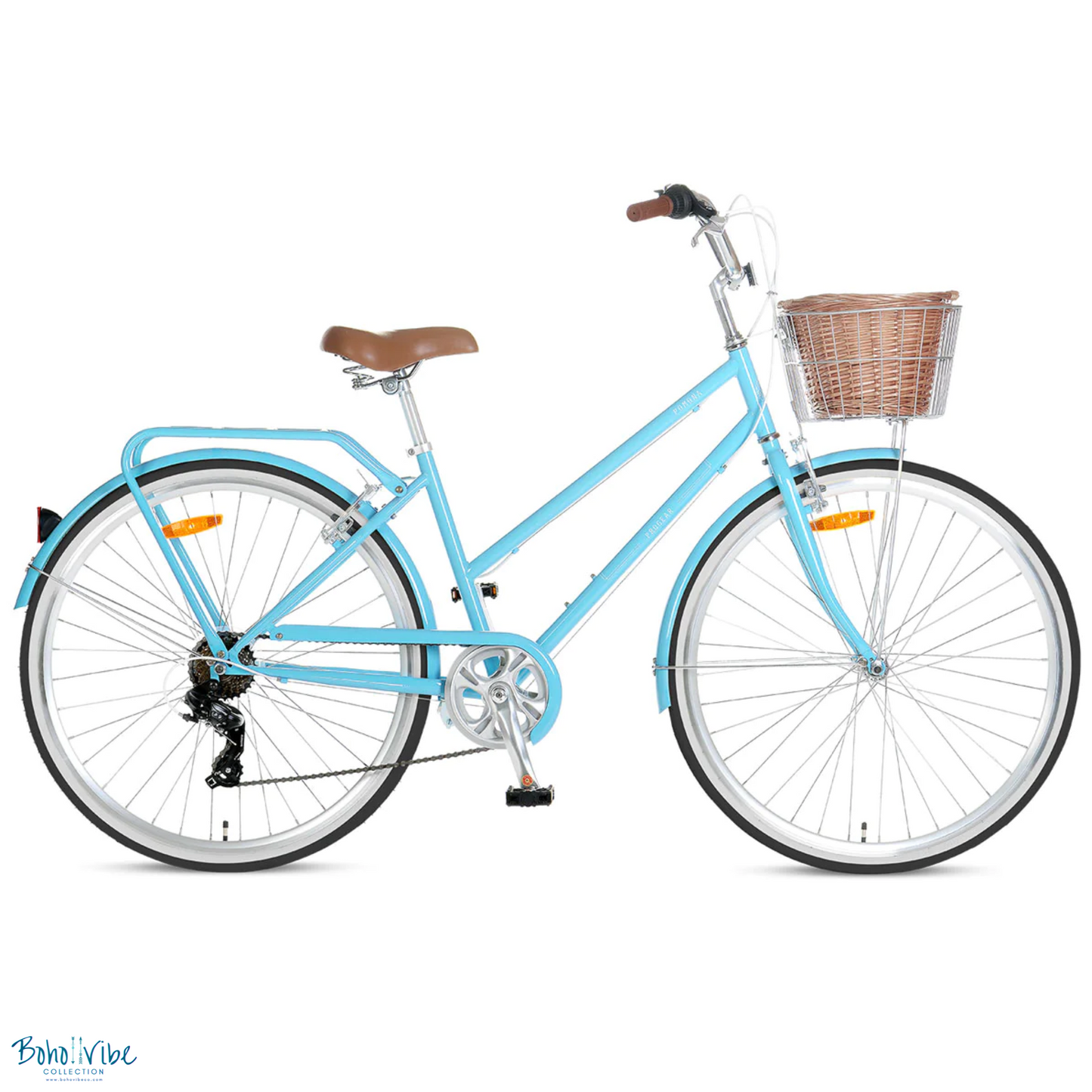 Boho ↡↟ Vibe Collection ↠  Vintage Cruiser Progear Pomona Coastal Commuter Bike Blue Ladies Teen 15" with Basket 