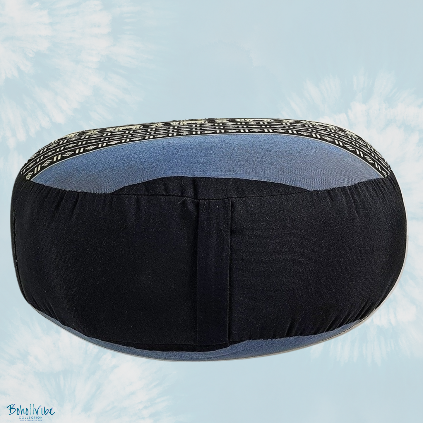 Boho ↡↟ Vibe Collection ↠ Meditation Yoga Round Blue Cushion Ottoman Pouf 