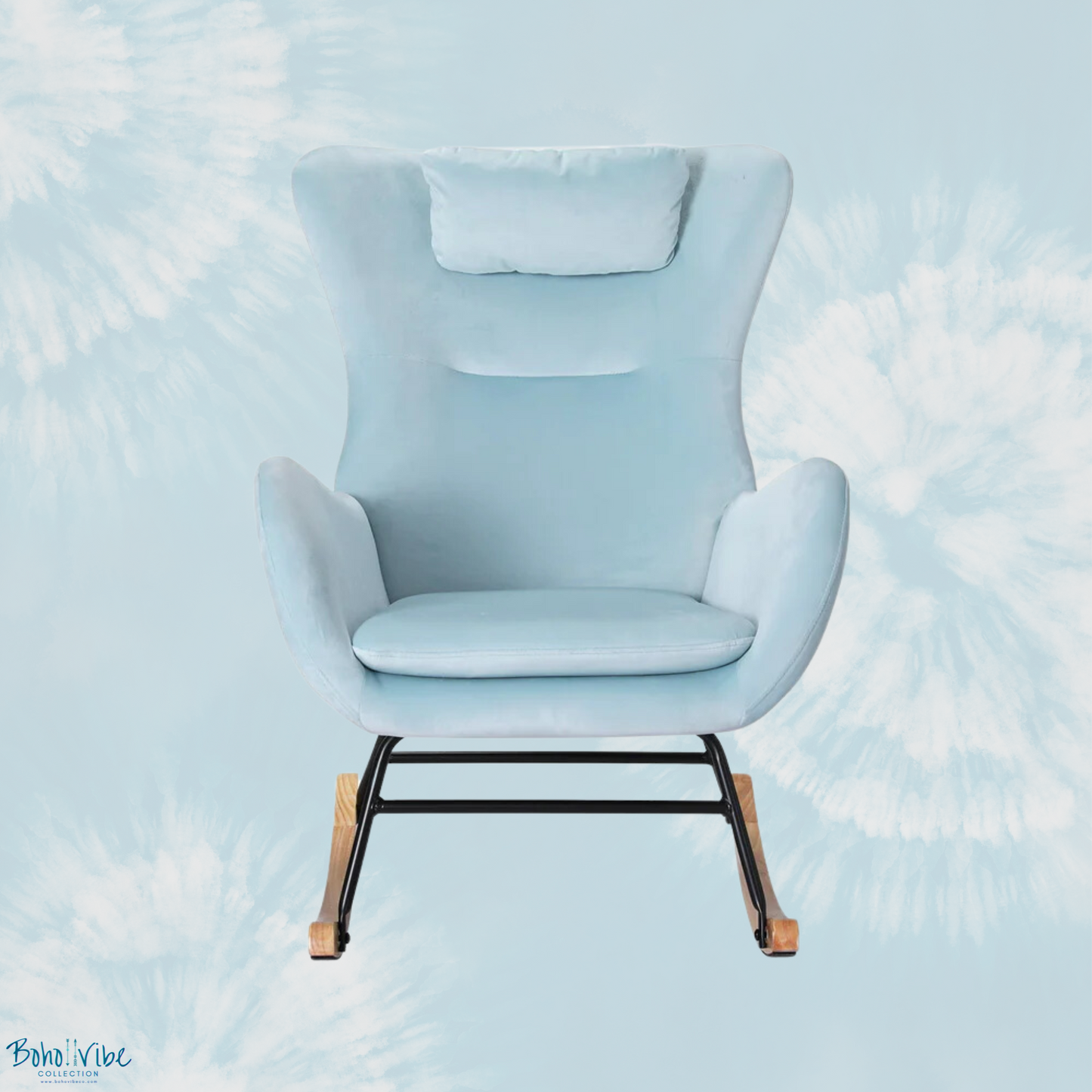 Boho ↡↟ Vibe Collection ↠ Pastel Blue Velvet Rocking Chair Armchair 