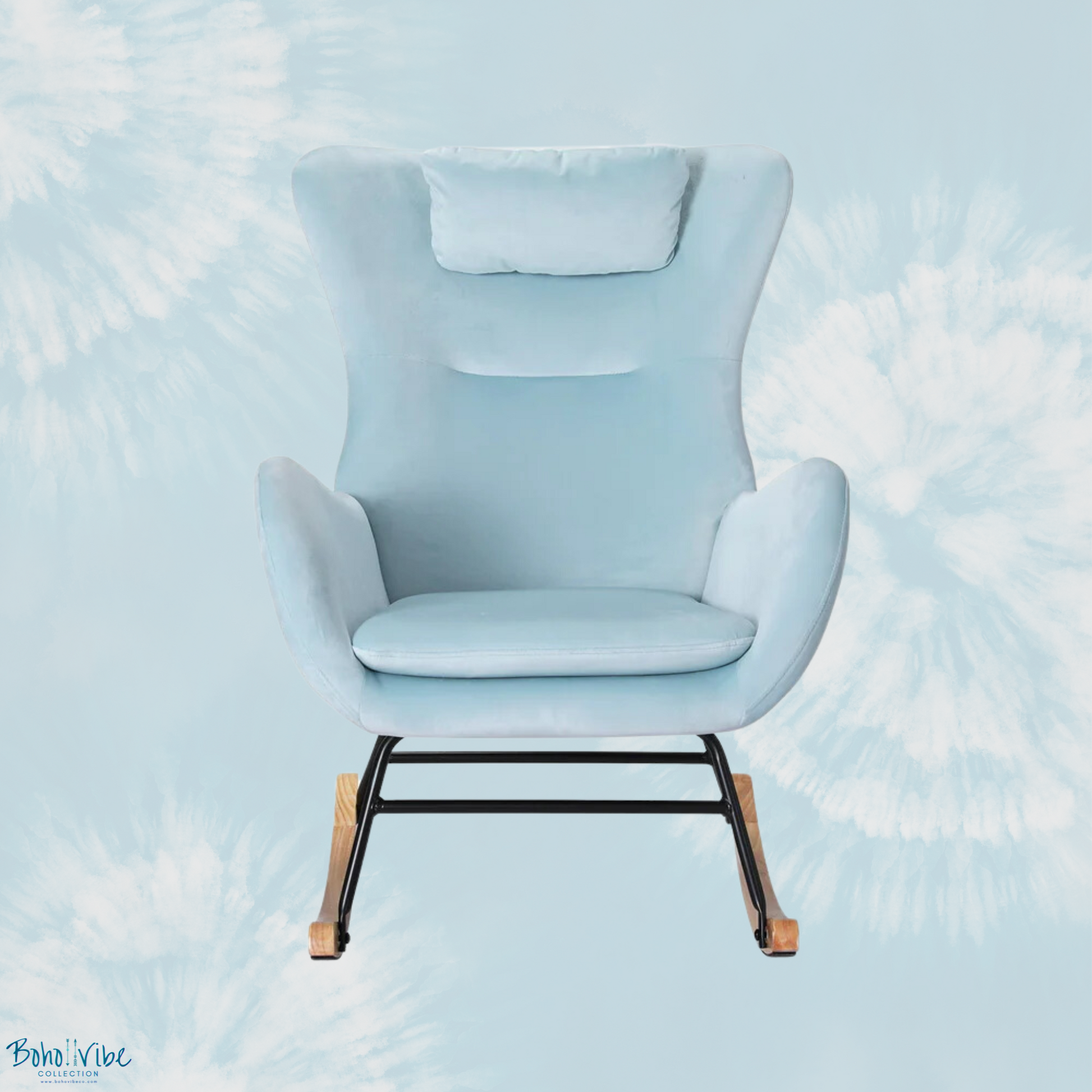 Boho ↡↟ Vibe Collection ↠ Pastel Blue Velvet Rocking Chair Armchair 