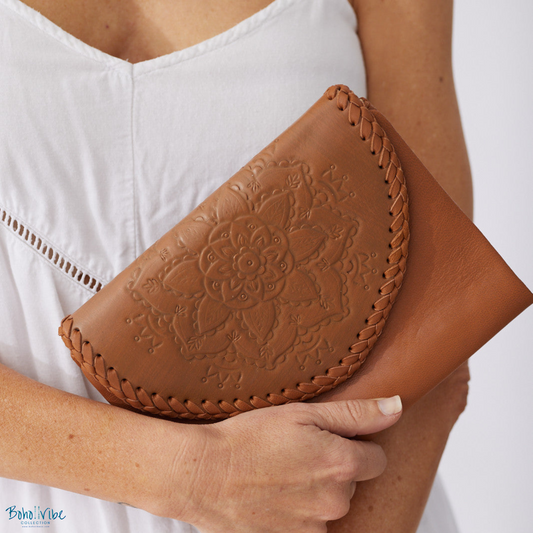 Boho ↡↟ Vibe Collection ↠ Balinese Handcrafted Mandala Wallet Brown Purse Clutch 