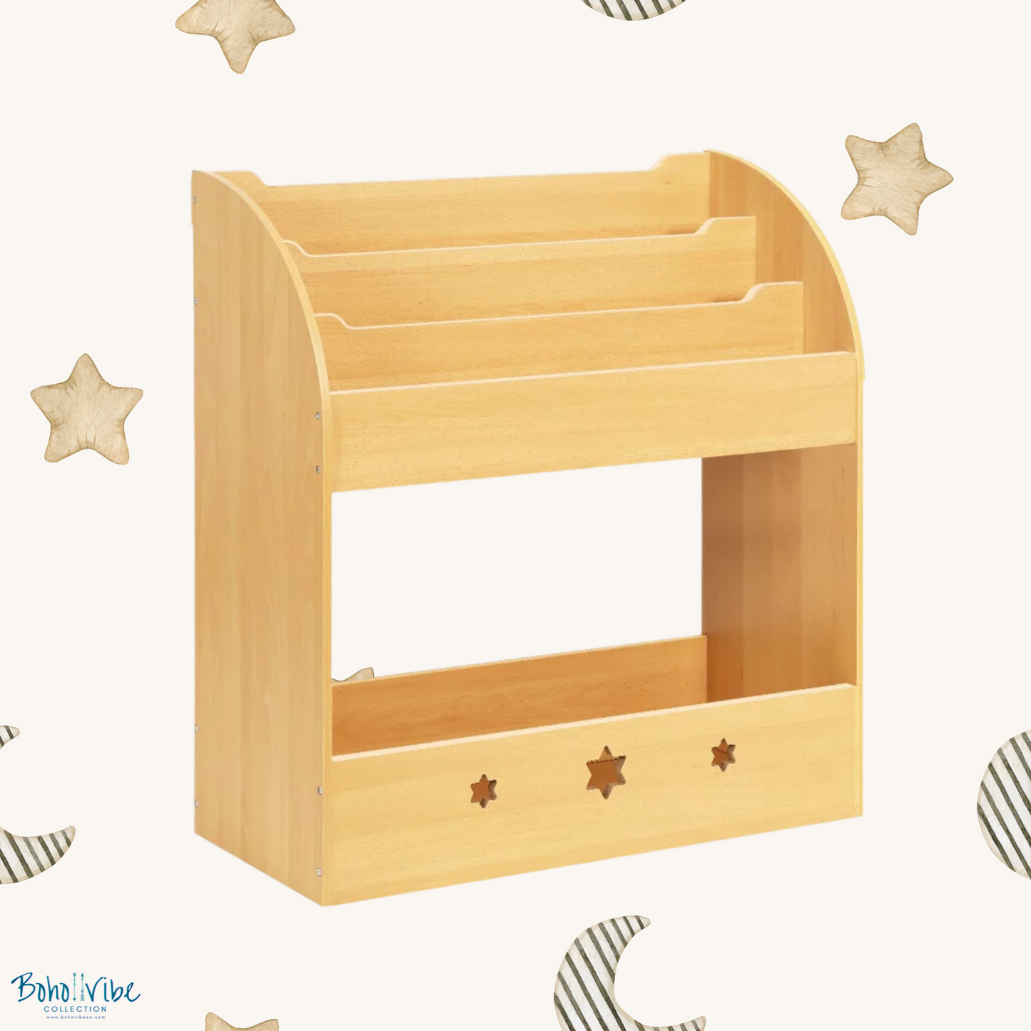 Kids Bookshelf Stars Cut Out Toy Storage Shelf Childrens Stars Bookcase Display Organiser Brown ↡