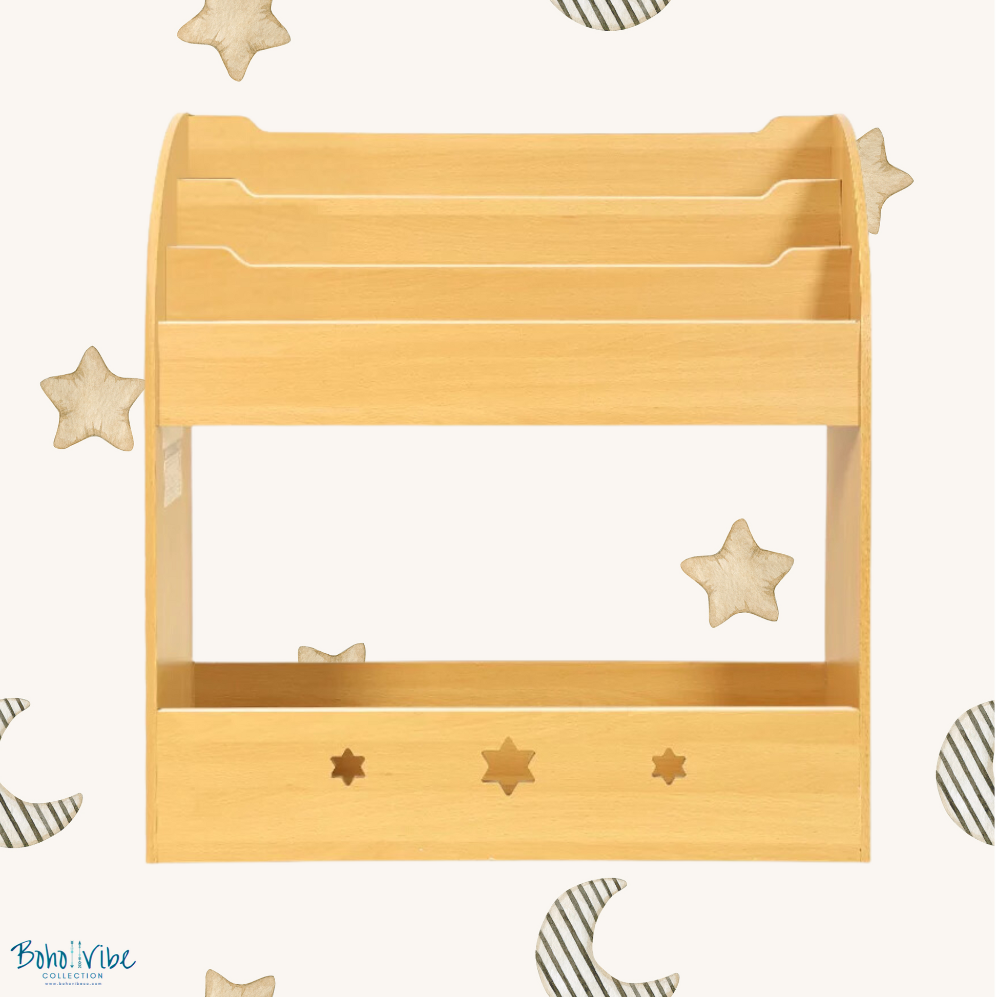 Kids Bookshelf Stars Cut Out Toy Storage Shelf Childrens Stars Bookcase Display Organiser Brown ↡