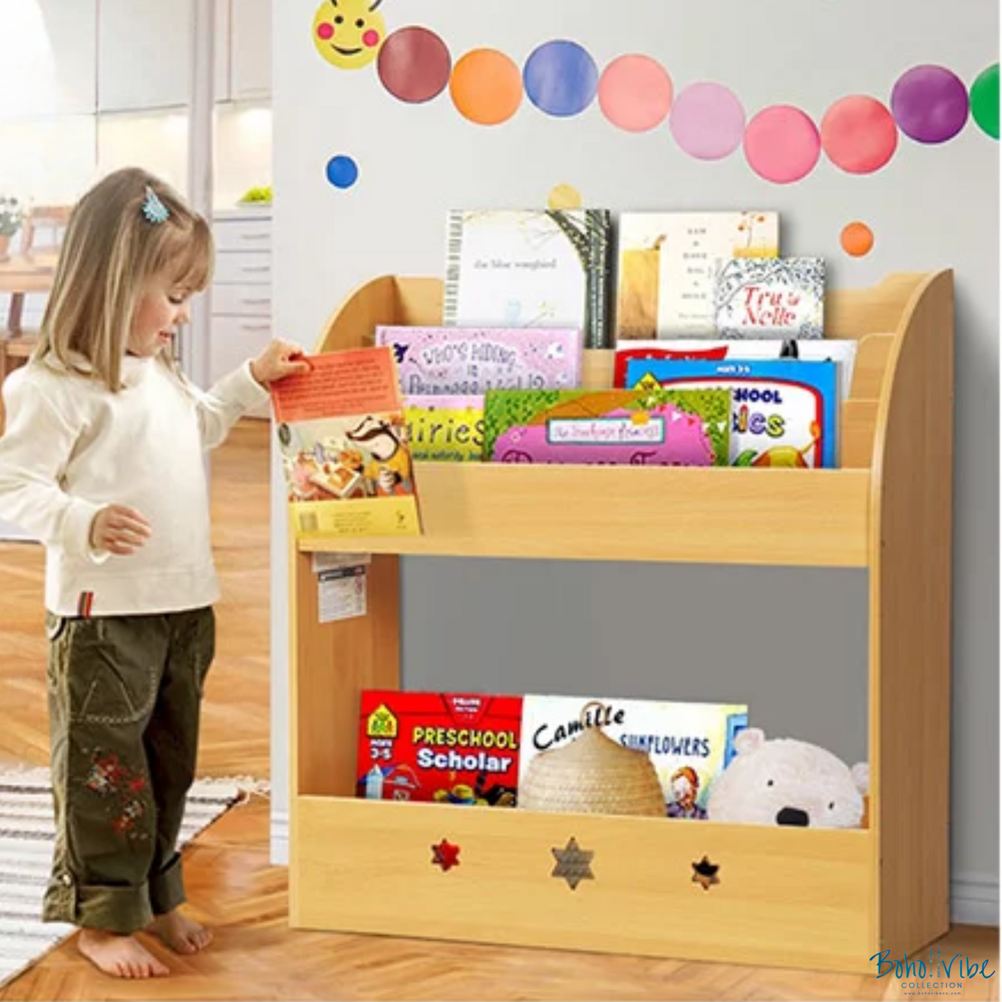 Kids Bookshelf Stars Cut Out Toy Storage Shelf Childrens Stars Bookcase Display Organiser Brown ↡