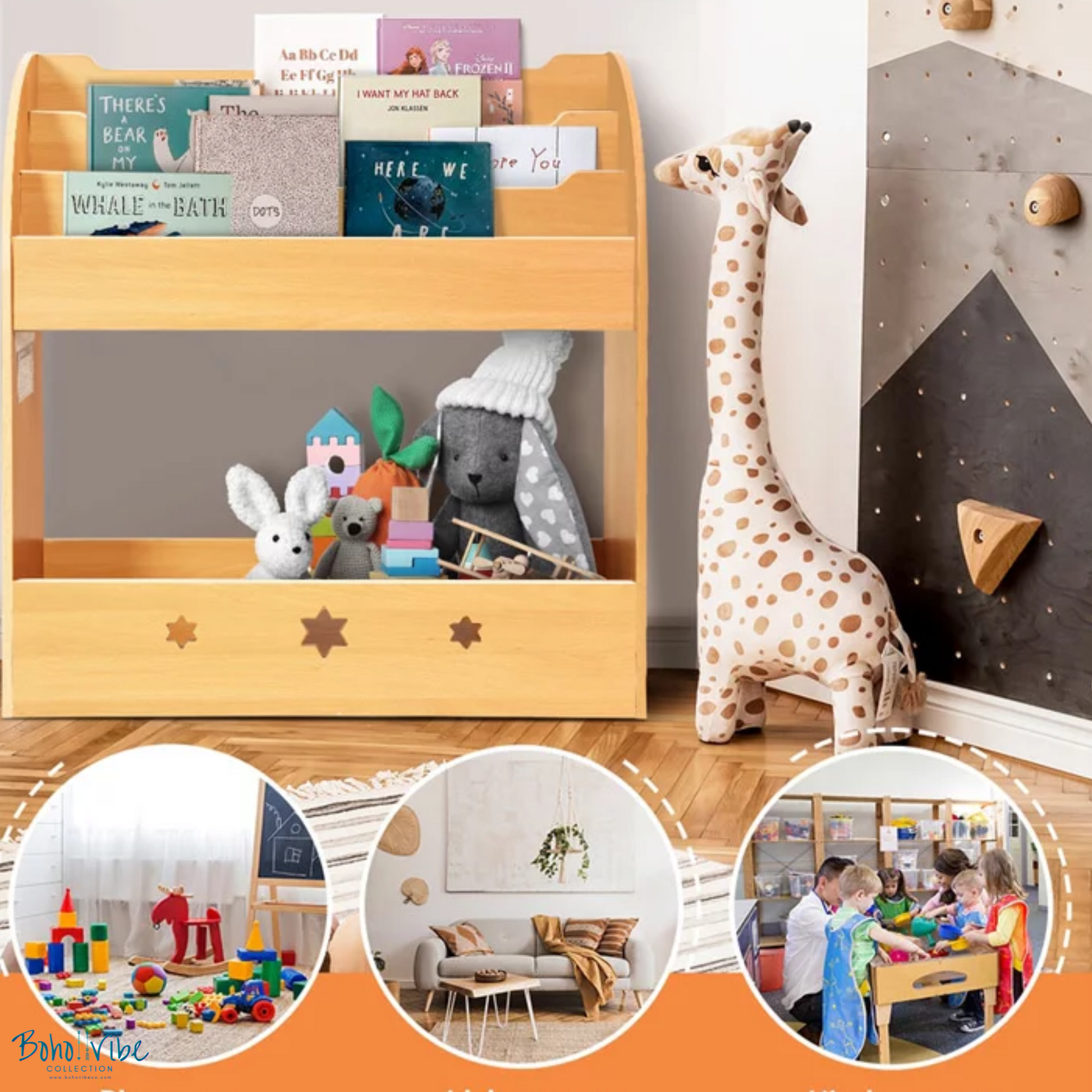 Kids Bookshelf Stars Cut Out Toy Storage Shelf Childrens Stars Bookcase Display Organiser Brown ↡