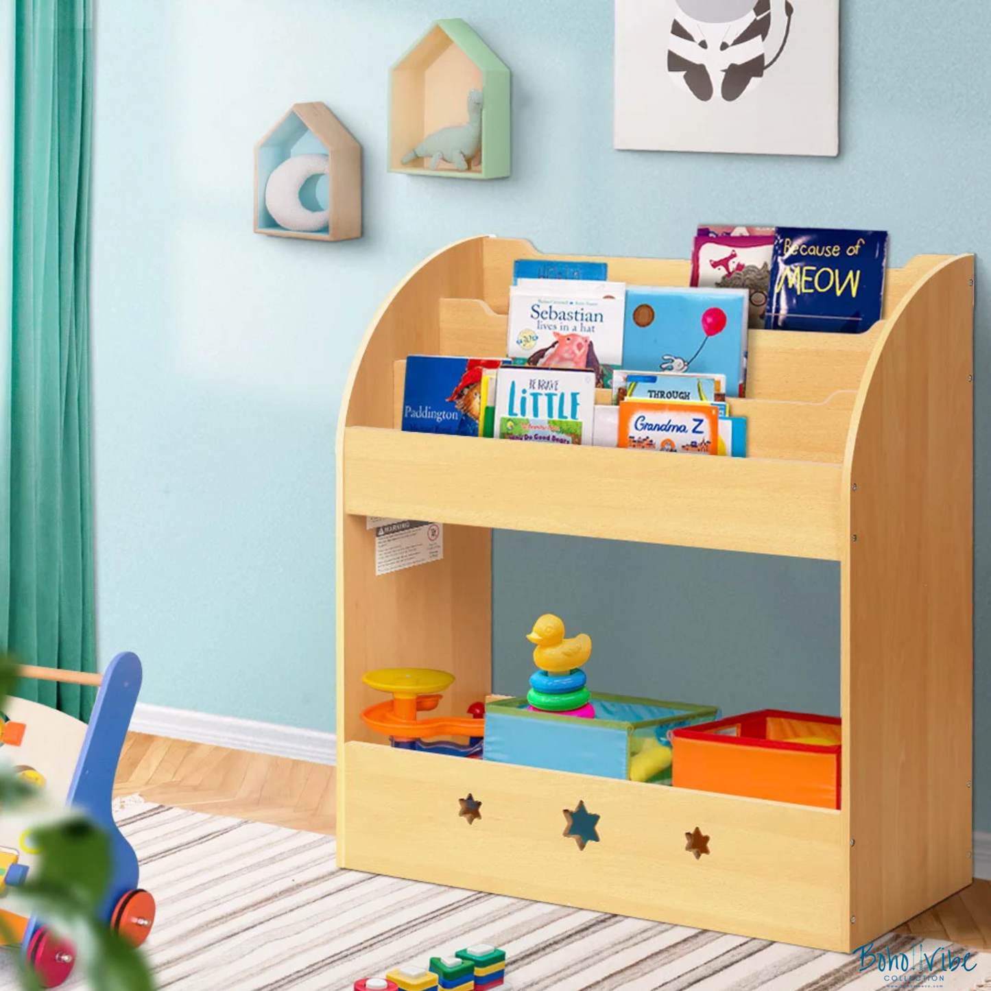 Kids Bookshelf Stars Cut Out Toy Storage Shelf Childrens Stars Bookcase Display Organiser Brown ↡