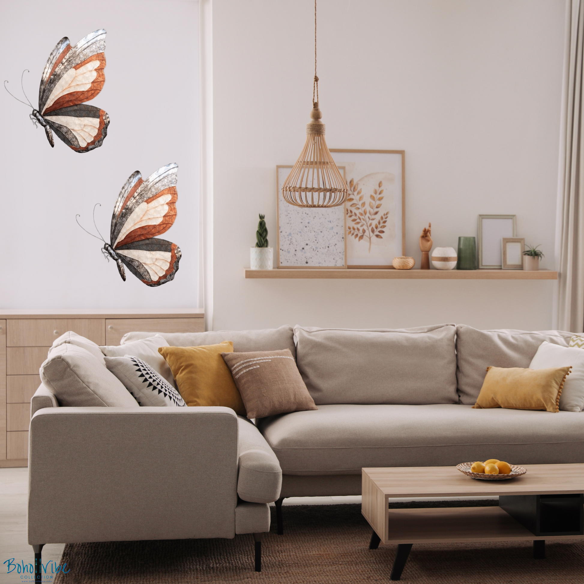 Boho ↡↟ Vibe Collection ↠ Butterfly Capiz Shell & Metal Giant Wall Art Set of 2