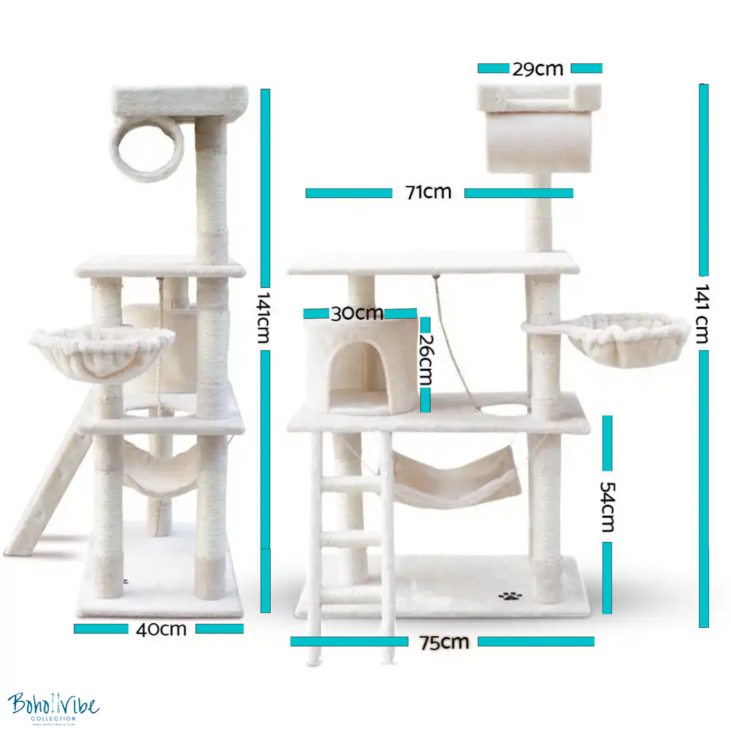 Boho ↡↟ Vibe Collection ↠ Cat Tower Tree House Cat Condo Beige 141cm iPet Cat Post Scratcher 