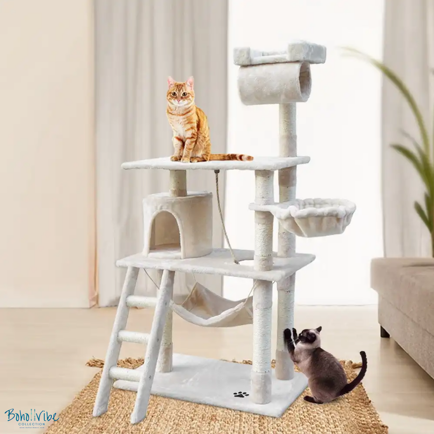 Boho ↡↟ Vibe Collection ↠ Cat Tower Tree House Cat Condo Beige 141cm iPet Cat Post Scratcher ↡