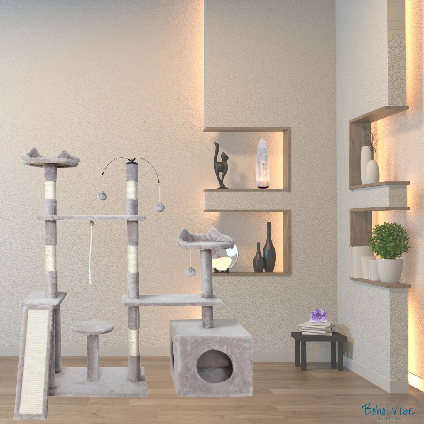 Boho ↡↟ Vibe Collection ↠ Cat Tower Tree House Cat Condo Grey White 135cm iPet Cat Post Scratcher 