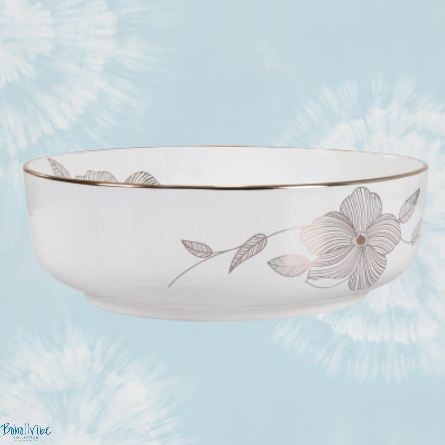 Boho ↡↟ Vibe Collection ↠ Flower Pattern Ceramic Cerfito Bathroom Sink Basin