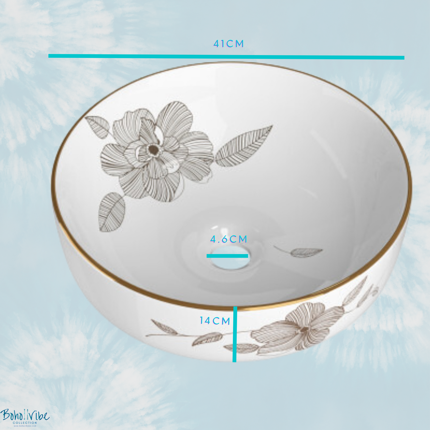 Boho ↡↟ Vibe Collection ↠ Flower Pattern Ceramic Cerfito Bathroom Sink Basin