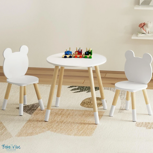 3-Piece Kids Table Chairs Set with White Ears, Play Study Desk ↡