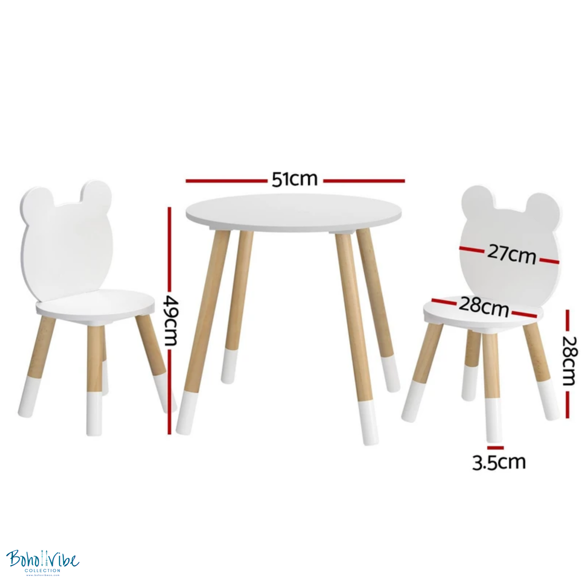 3-Piece Kids Table Chairs Set with White Ears, Play Study Desk ↡