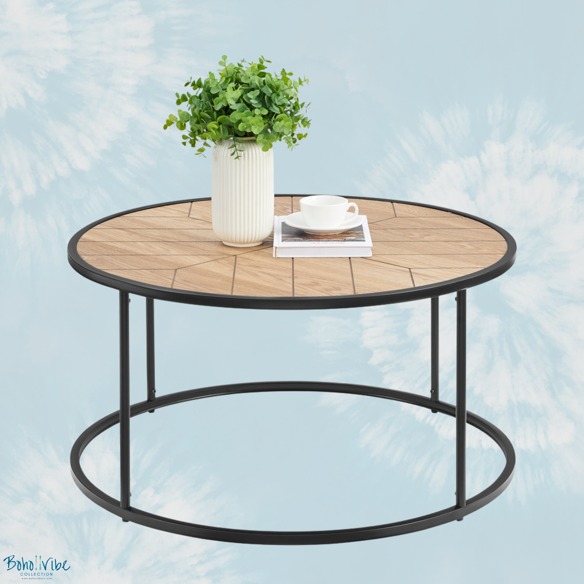 Boho ↡↟ Vibe Collection ↠ Chevron Modern Coffee Table With Black Frame
