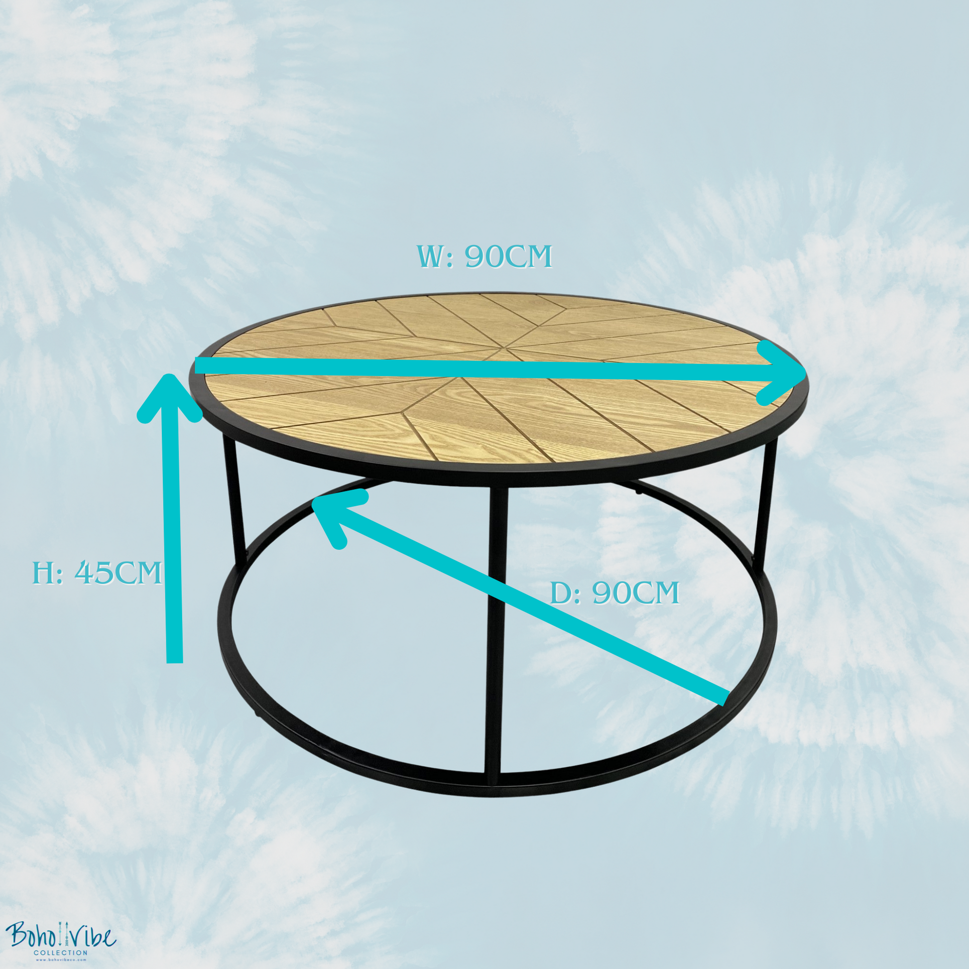 Boho ↡↟ Vibe Collection ↠ Chevron Modern Coffee Table With Black Frame