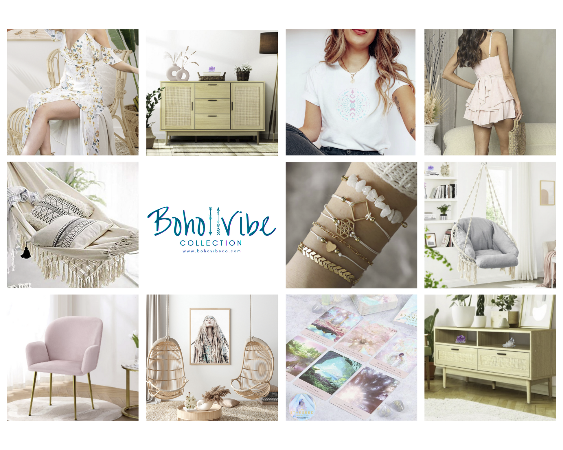 Boho ↡↟ Vibe Collection ↠ Rattan Rocking Chair White Sherpa Boucle Bohemian Chair 