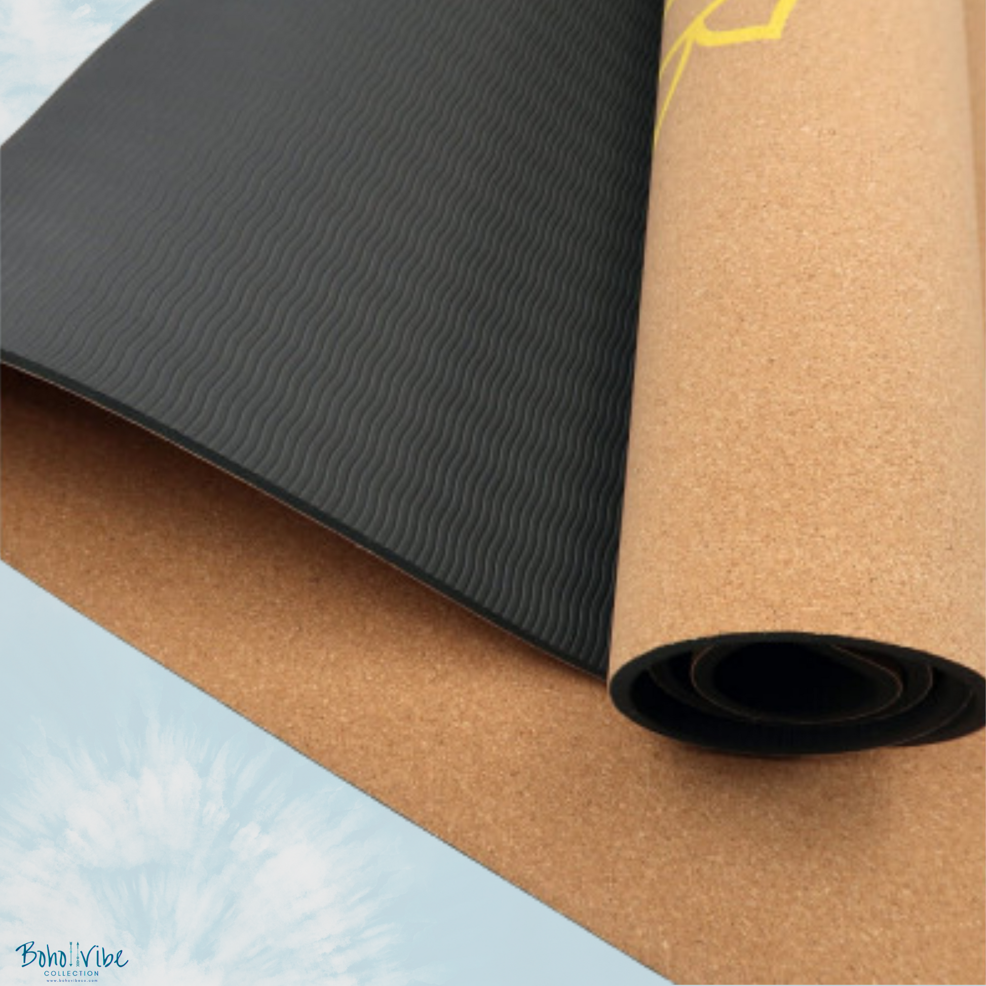 Boho ↡↟ Vibe Collection ↠ Powertrain Yoga Pilates Mat Eco-Friendly Cork 6mm