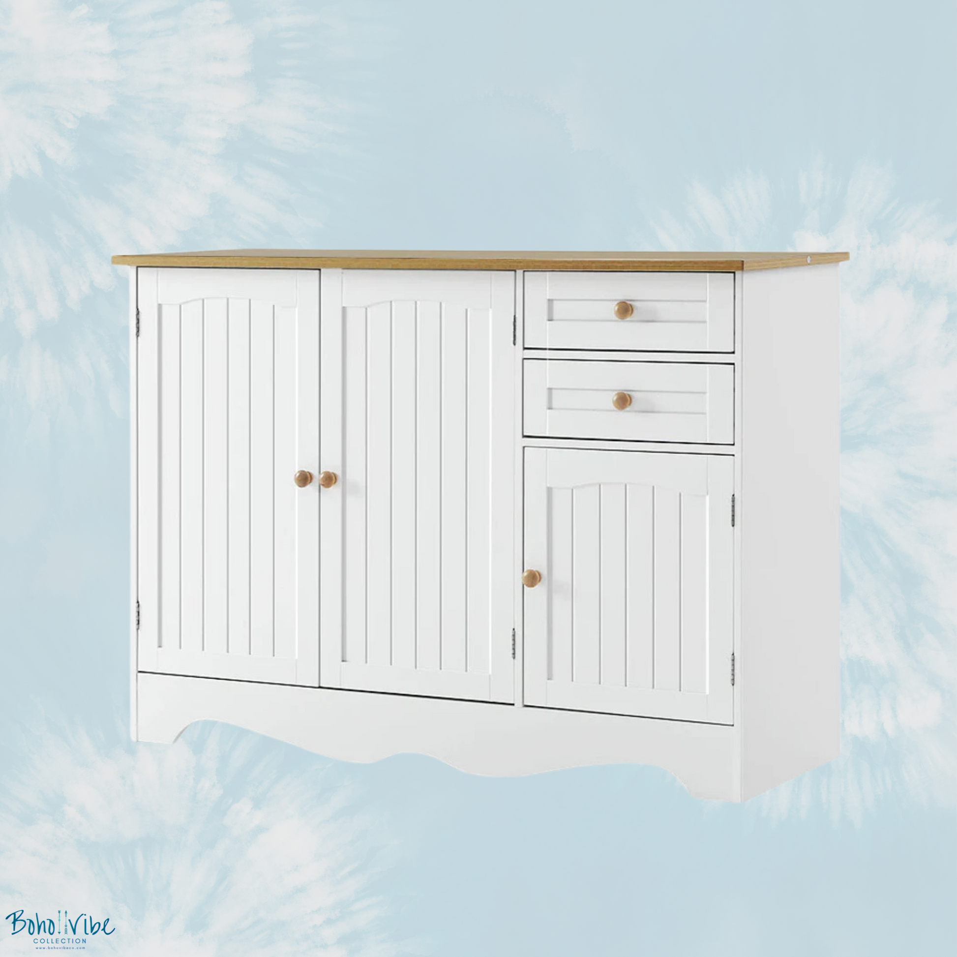 Boho ↡↟ Vibe Collection ↠ Vintage Style Buffet Country White Sideboard ↡