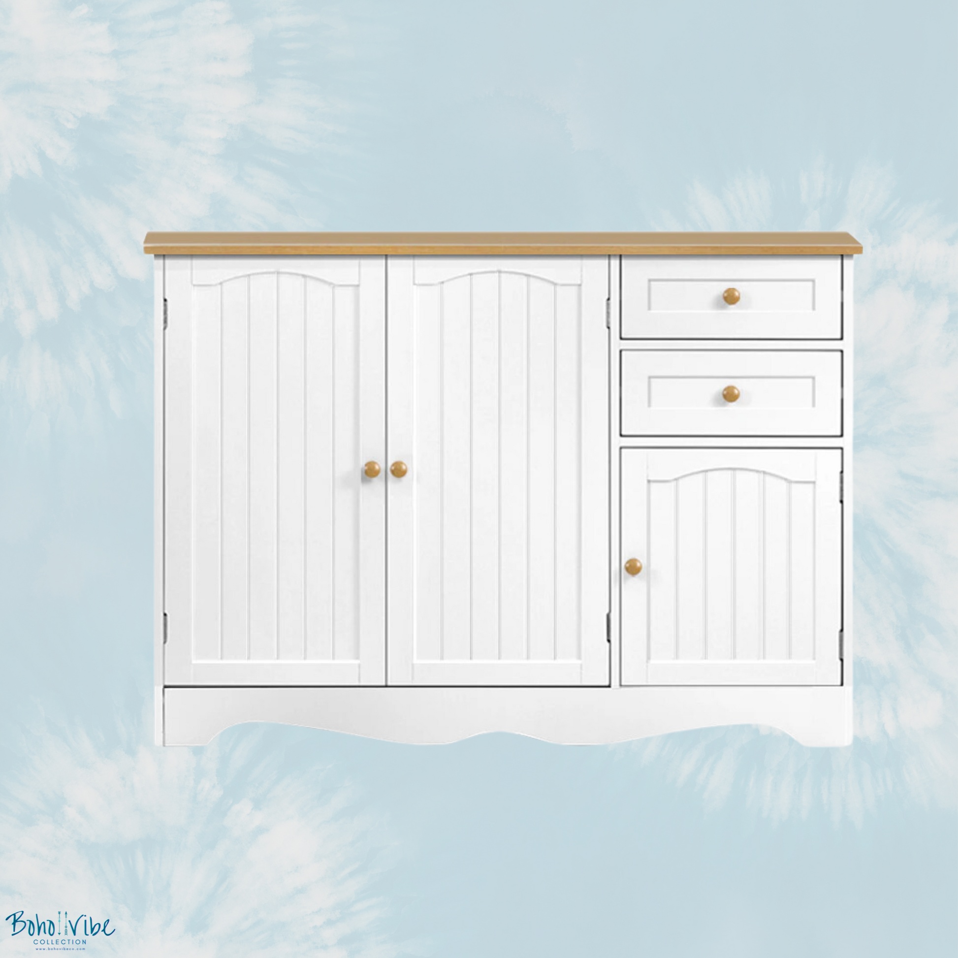 Boho ↡↟ Vibe Collection ↠ Vintage Style Buffet Country White Sideboard ↡