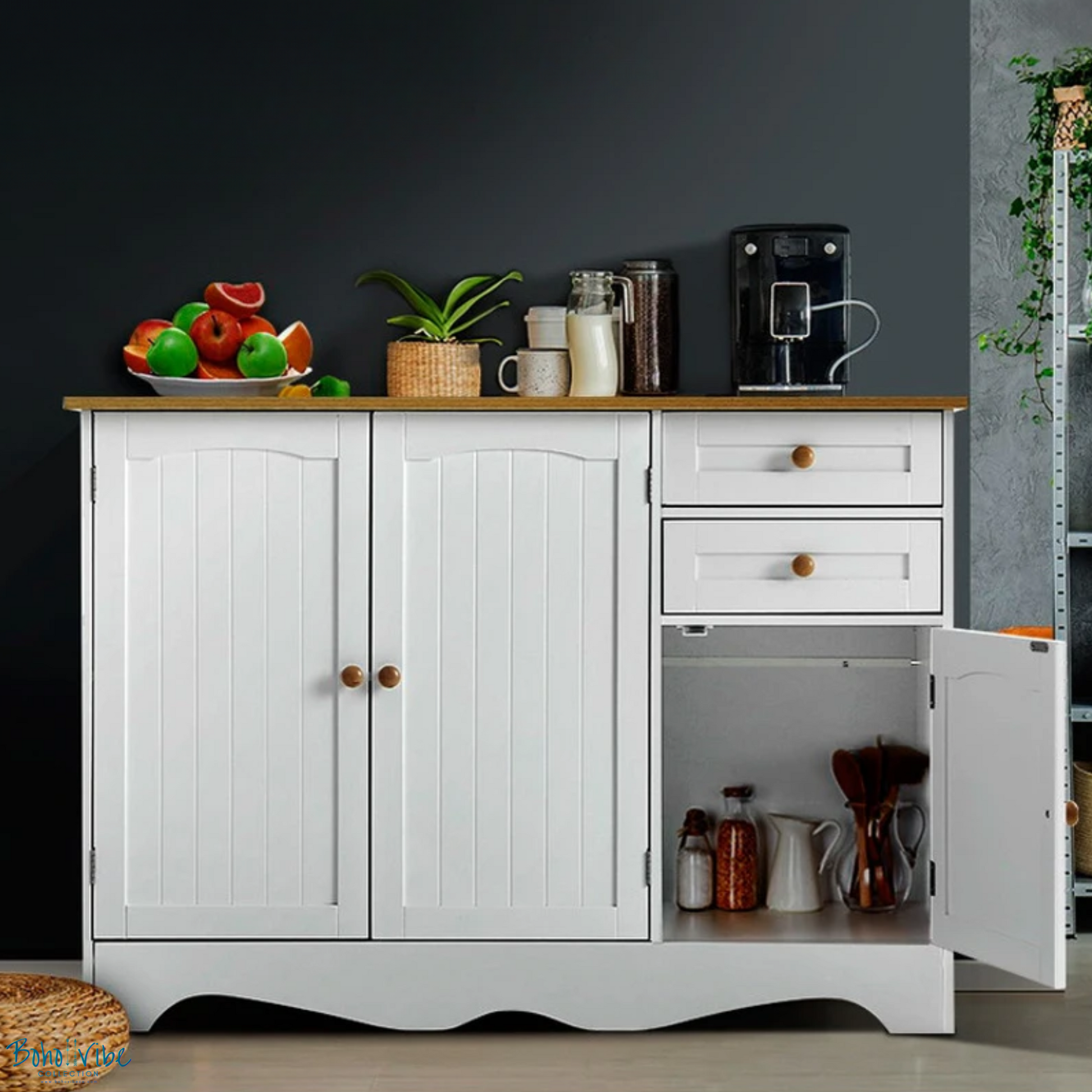 Boho ↡↟ Vibe Collection ↠ Vintage Style Buffet Country White Sideboard ↡