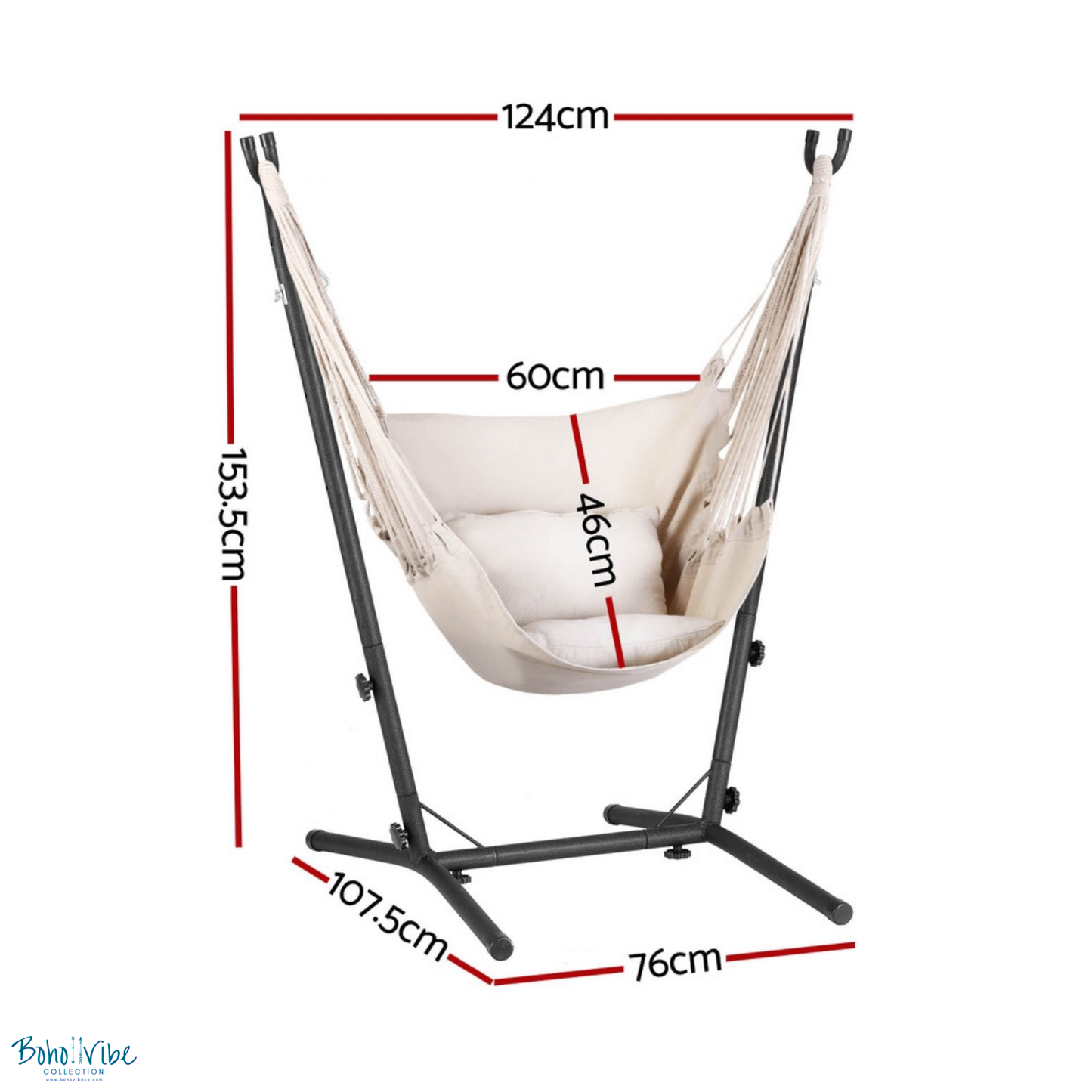 Boho ↡↟ Vibe Collection ↠ Cream Swing Hammock Chair with Padded Seat and Stand ↡
