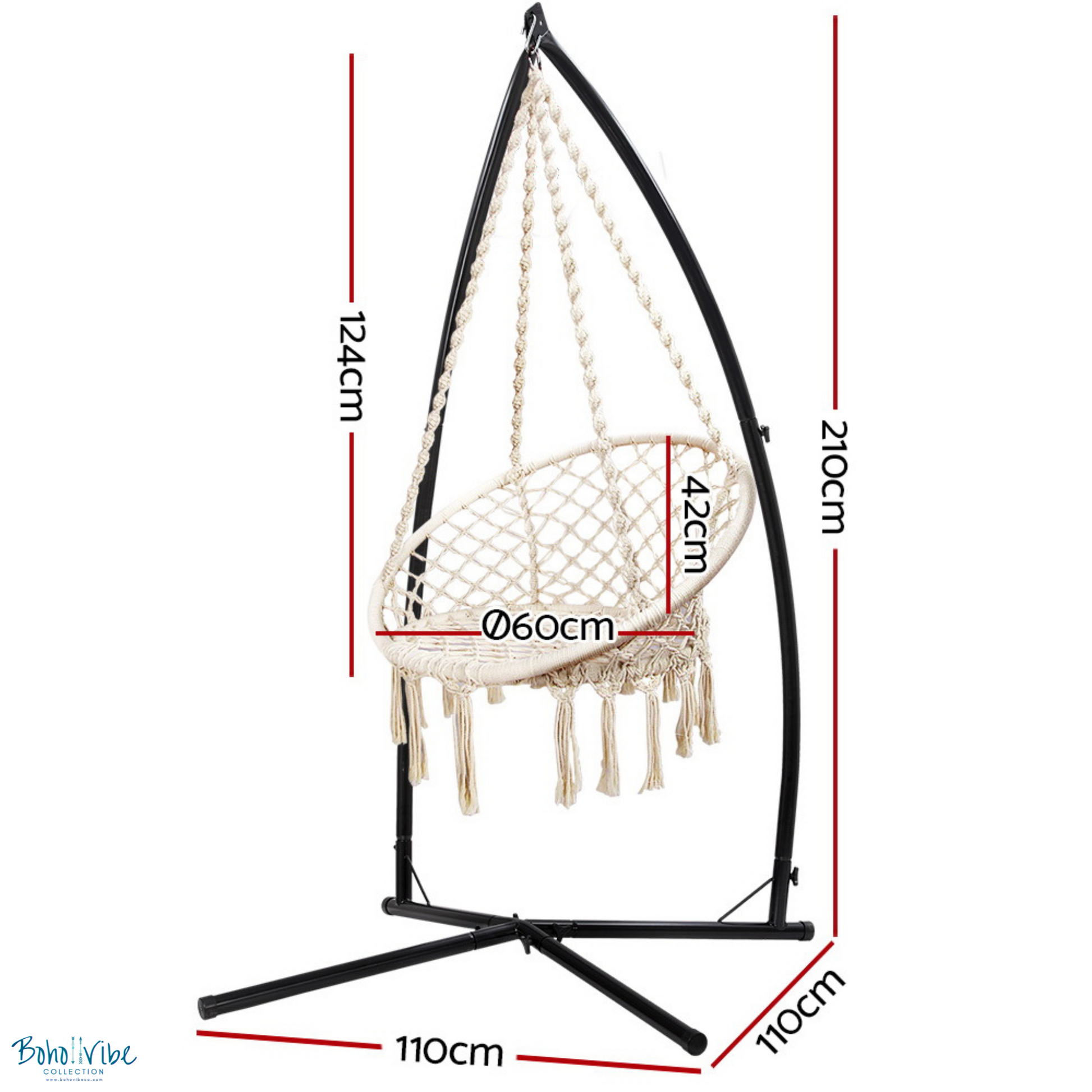Boho ↡↟ Vibe Collection ↠ Cream Macramé Hammock Chair Swing with Steel Stan