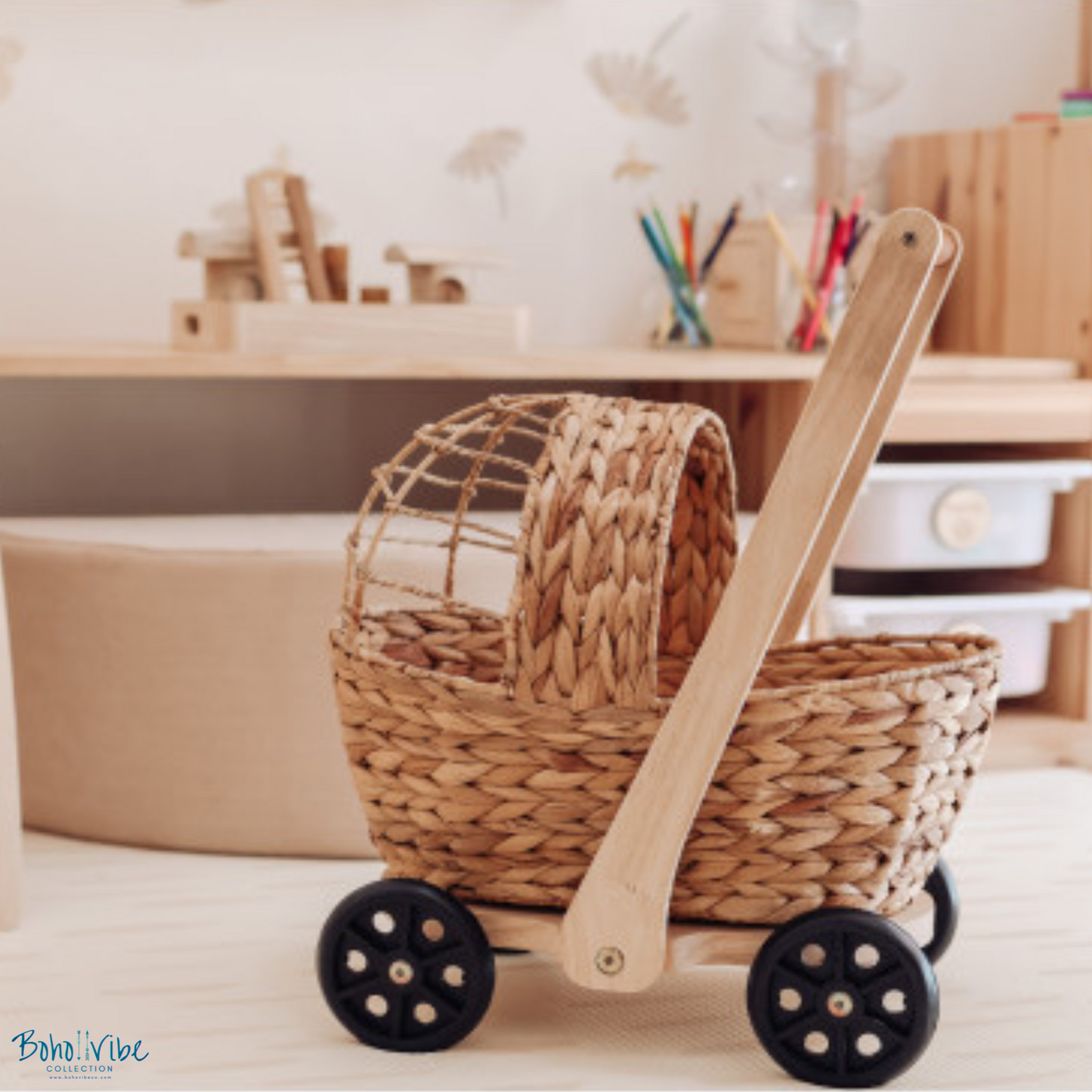 Woven Wicker Doll Bassinet Pram / Child Walker ↡