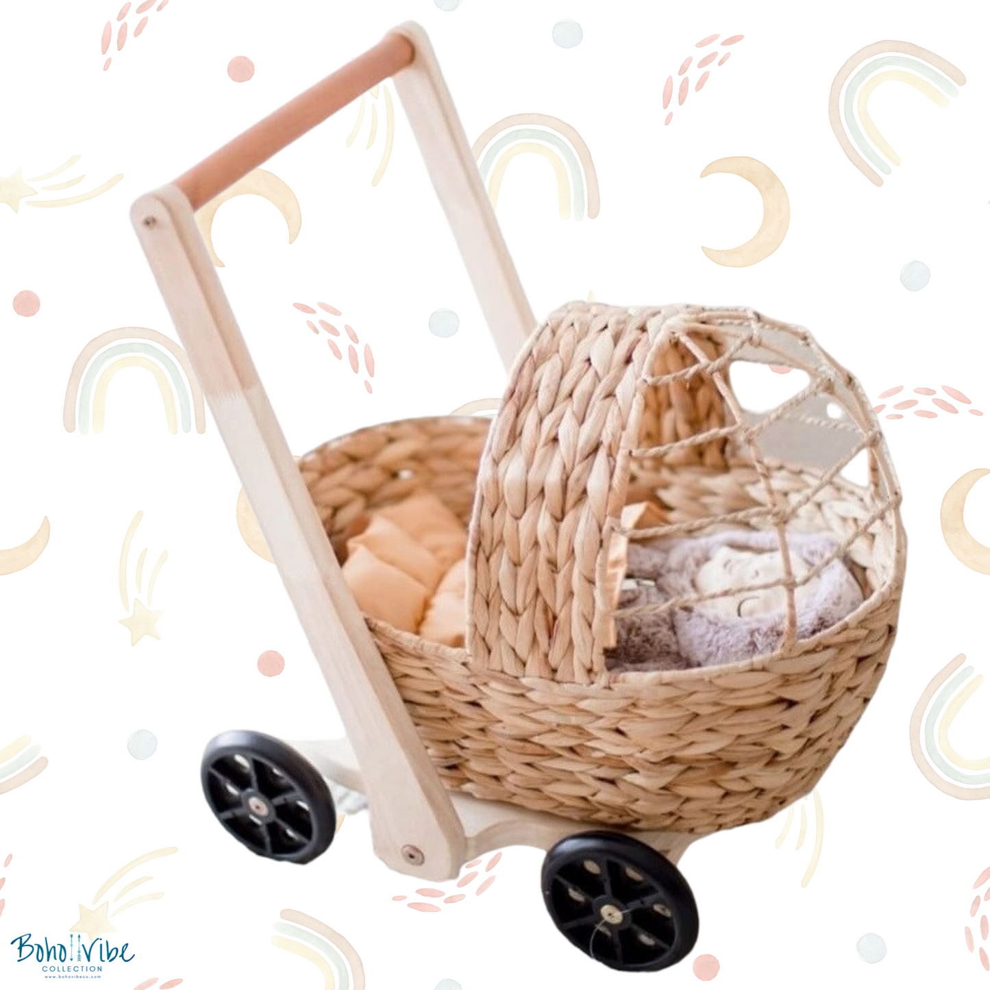 Woven Wicker Doll Bassinet Pram / Child Walker ↡