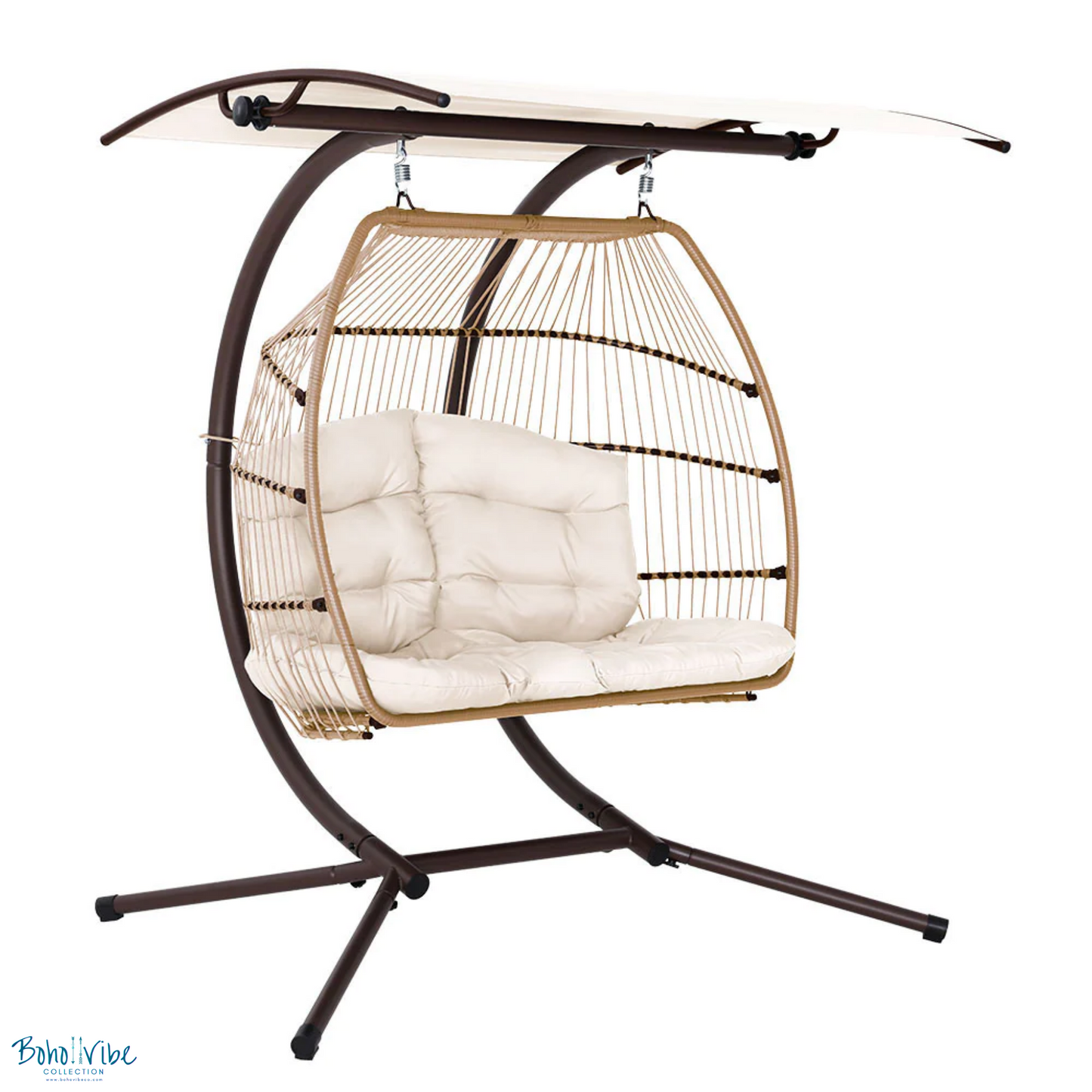 Boho ↡↟ Vibe Collection ↠ Wicker Double Hanging Pod Egg Swing Hammock Chair with Stand 