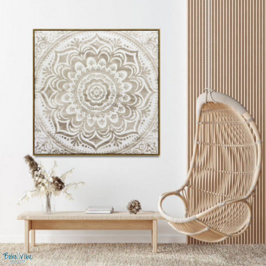 Boho ↡↟ Vibe Collection ↠ Earthy Emanation Mandala Wood Framed Canvas Wall Art 