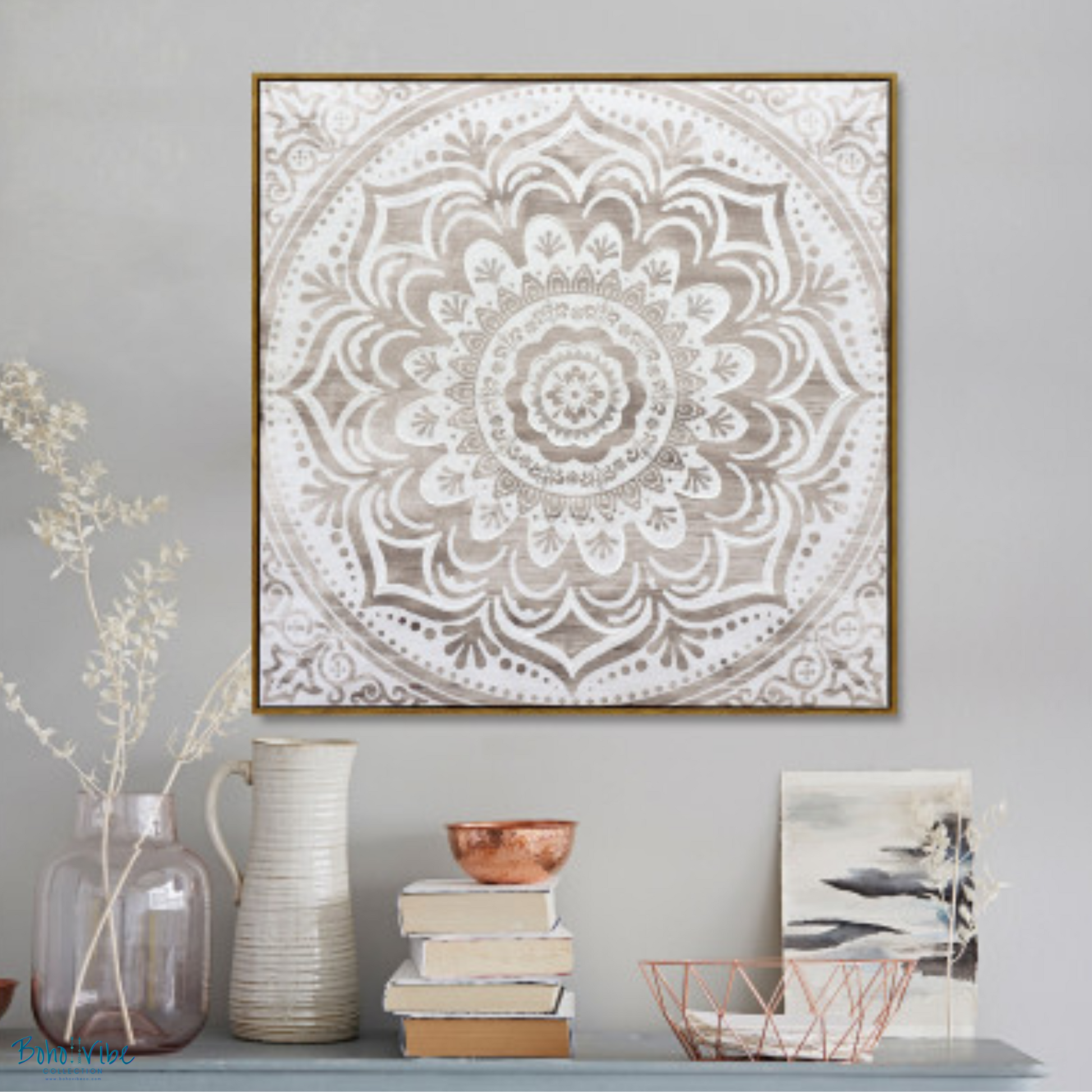 Boho ↡↟ Vibe Collection ↠ Earthy Emanation Mandala Wood Framed Canvas Wall Art 