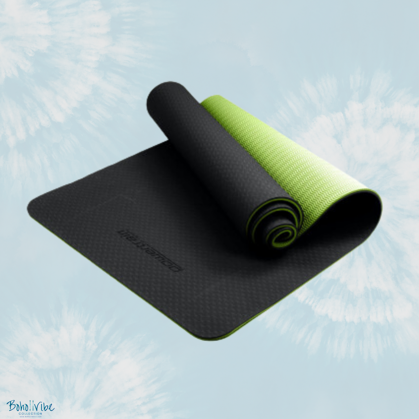Boho ↡↟ Vibe Collection ↠ Powertrain Yoga Pilates Mat Eco-Friendly Black Green 8mm 
