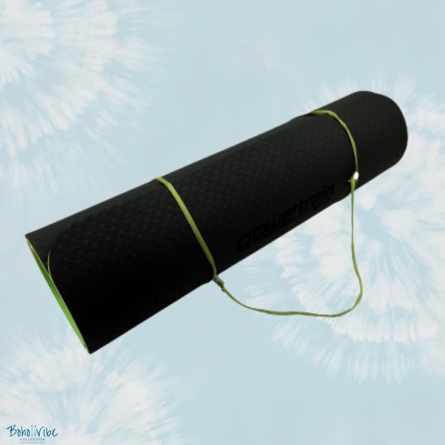 Boho ↡↟ Vibe Collection ↠ Powertrain Yoga Pilates Mat Eco-Friendly Black Green 8mm 