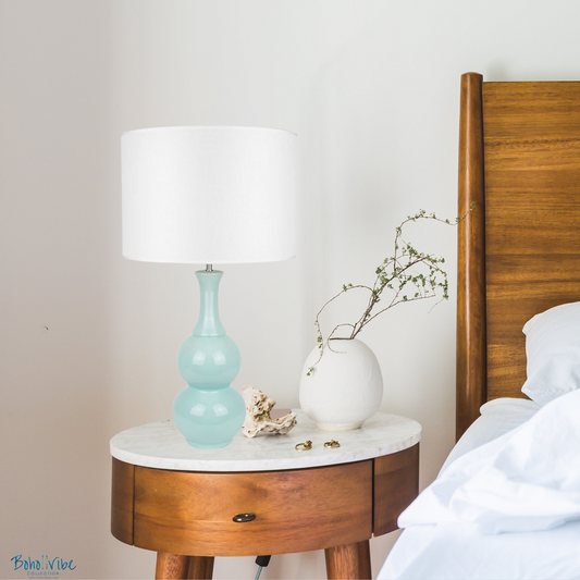 Boho ↡↟ Vibe Collection ↠ Vintage Ceramic Green and White Table Lamp ↡